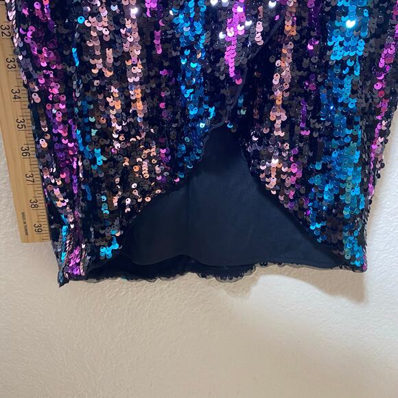 AQUA Sequin Shiny Faux Wrap Cocktail Midi Evening Dress Size 6 Birthday Special - Picture 13 of 15